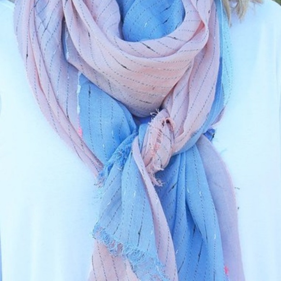 Peach & Light Blue Striped Scarf - Picture 2 of 2
